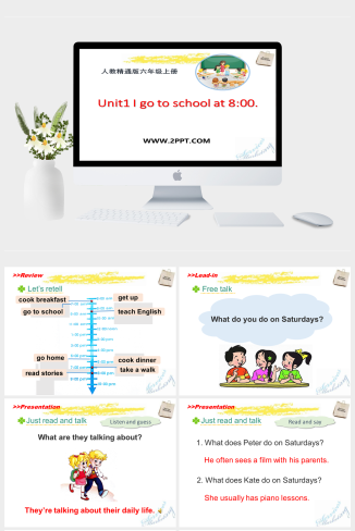 精通版英语六上Unit 1《I go to school at 8：00》（Lesso