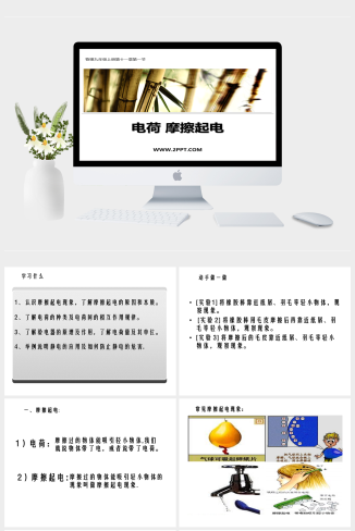 鲁教版九年级上册物理《电荷摩擦起电》课件PPT模板
