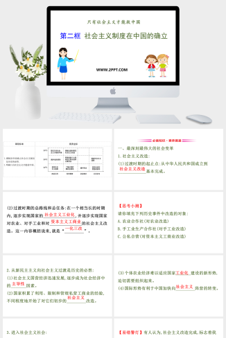 人教版高中政治必修一《第2框 社会主义制度在中国的确立》课件PPT模板