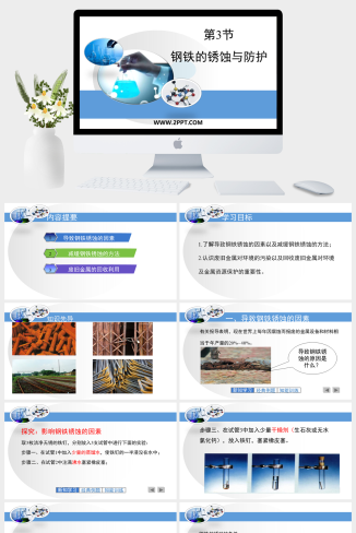 鲁教版九年级下册化学《4钢铁的锈蚀与防护》课件PPT模板