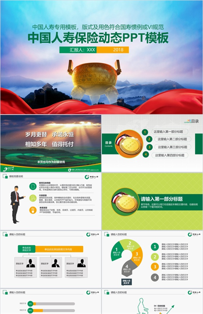 个性创意中国人寿保险公司总结汇报动态PPT模板