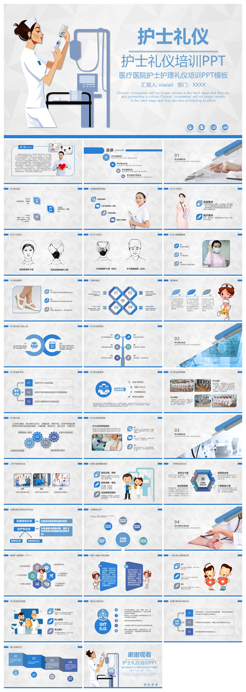 个性商务简洁护士护理职场礼仪培训PPT模板