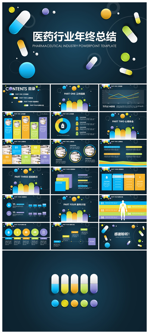 深蓝商务大气医药行业年终总结工作汇报PPT模板