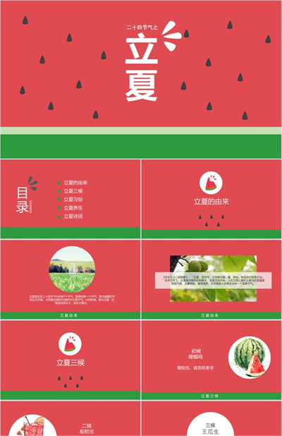 红色小清新立夏节气知识讲座PPT模板