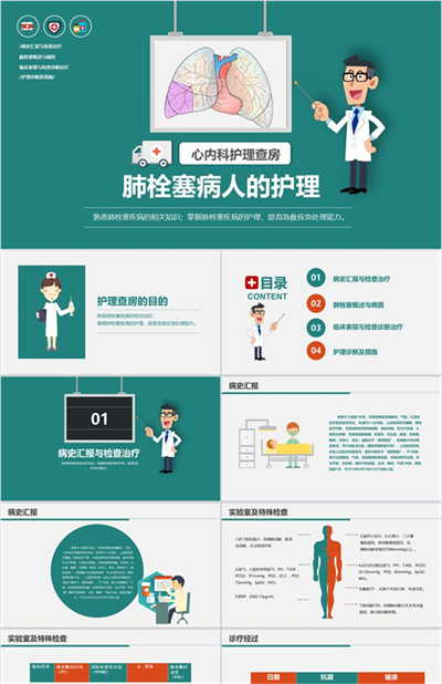 医学医院卡通肺栓塞病人护理查房PPT