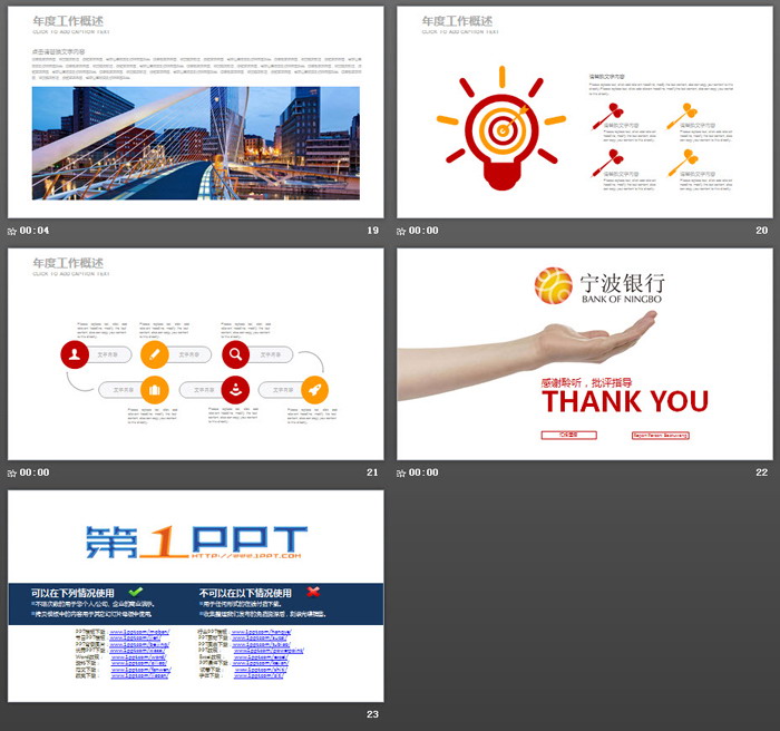 人物手势背景的宁波银行数据报告PPT模板