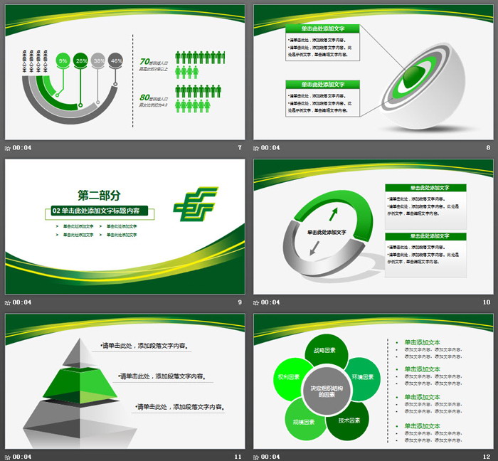 绿色曲线装饰的中国邮政储蓄银行PPT模板