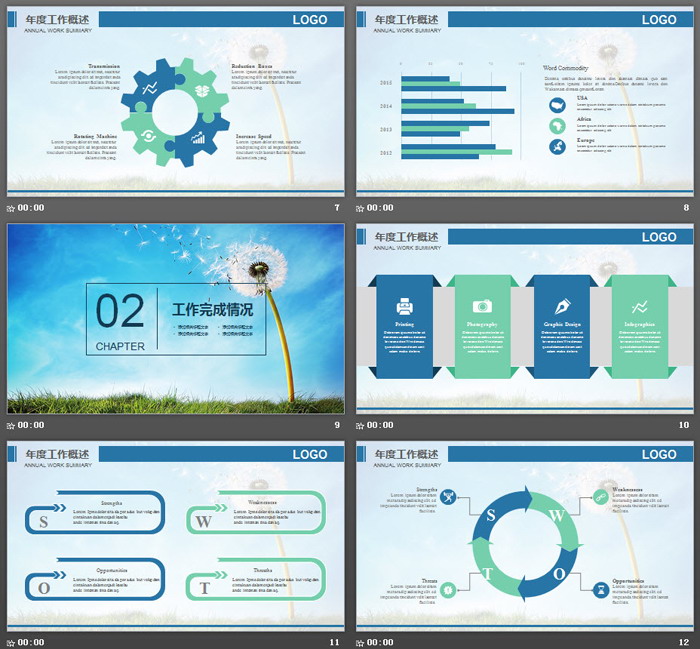 清新蒲公英背景的工作计划PPT模板