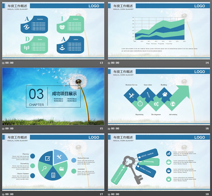 清新蒲公英背景的工作计划PPT模板