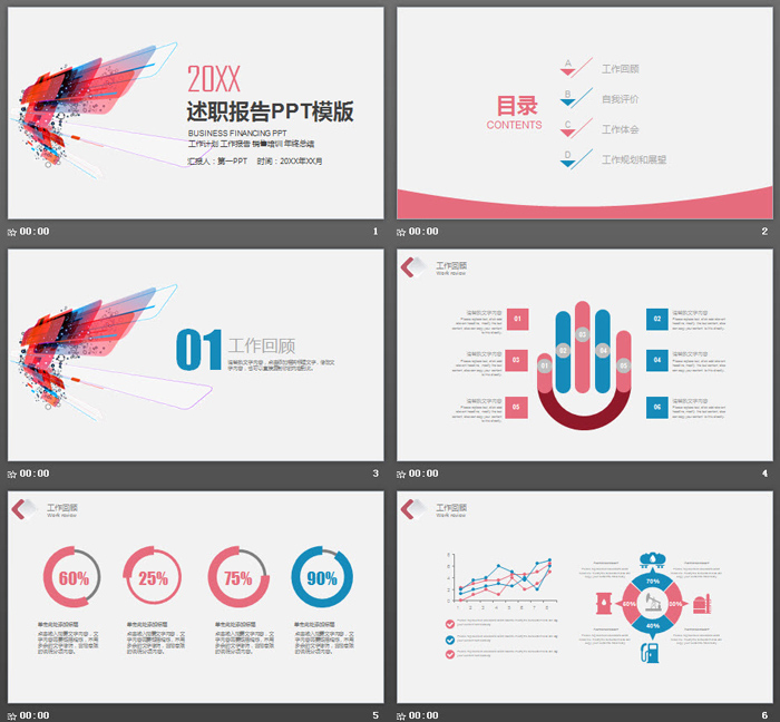 红色抽象述职报告PPT模板