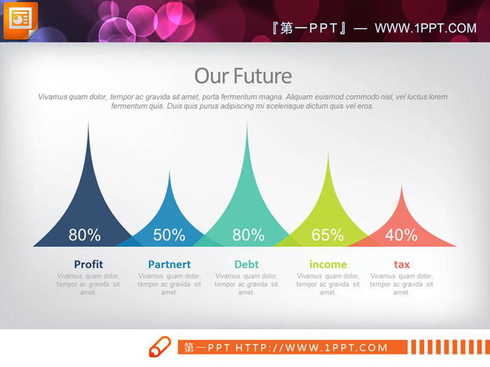 4张彩色锥型PPT柱状图