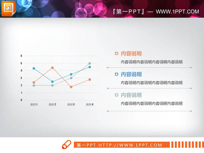 蓝橙灰三色PPT折线图