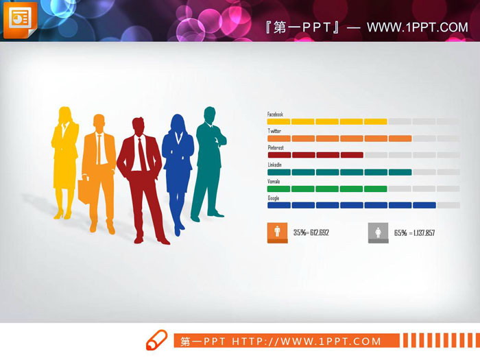 两张带人物剪影的人数对比PPT条形图