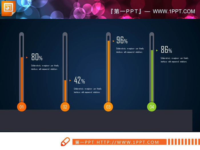 16张绿橙配色的PPT柱状图