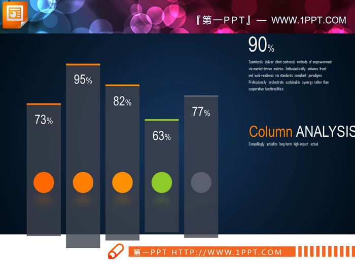 16张绿橙配色的PPT柱状图
