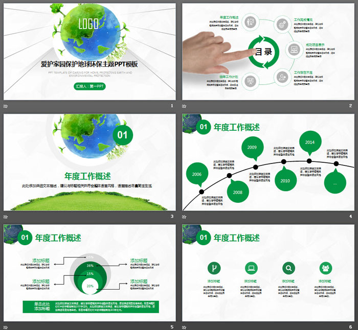 绿色地球背景的环境保护PPT模板