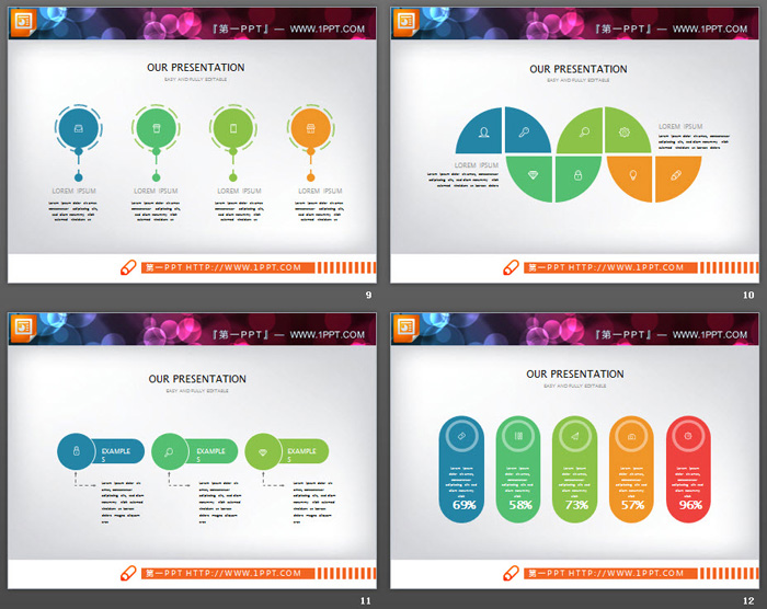 40张彩色扁平化通用商务PPT图表大全