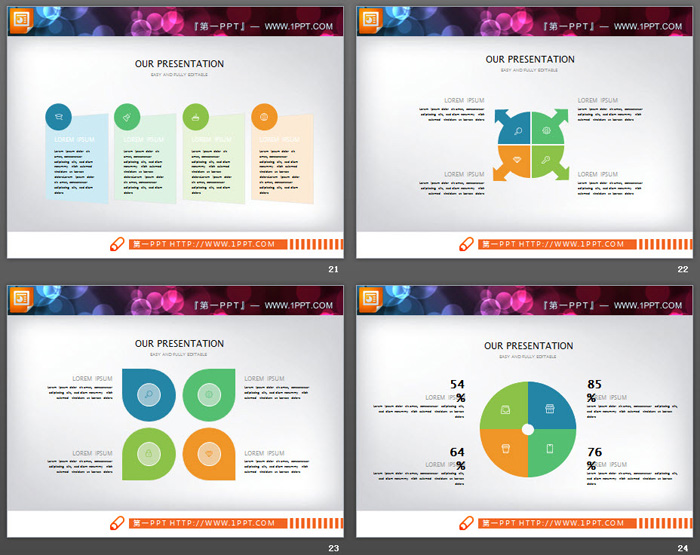 40张彩色扁平化通用商务PPT图表大全