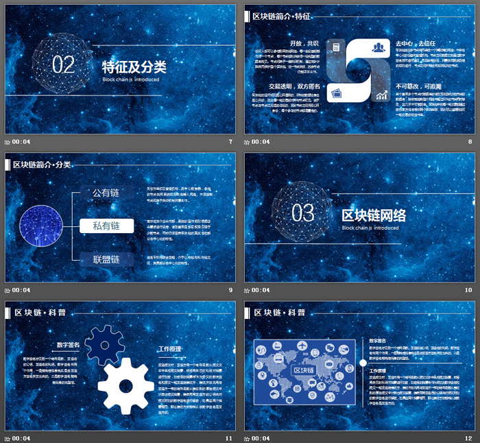 蓝色浩瀚星空背景区块链介绍PPT模板