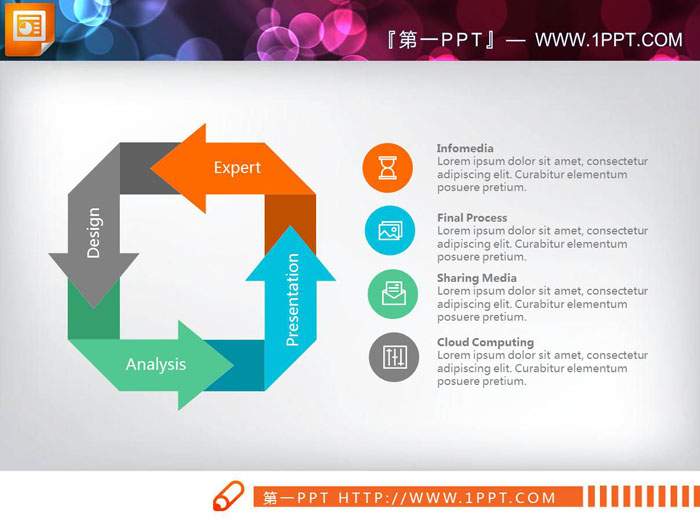 四项箭头方形循环关系PPT图表
