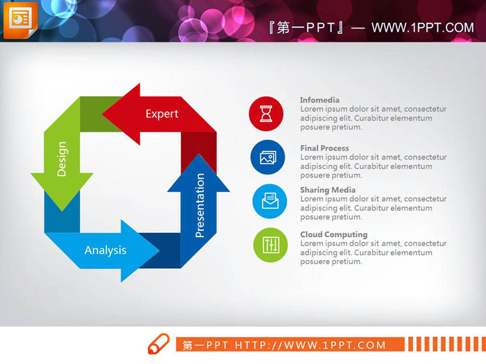 四项箭头方形循环关系PPT图表