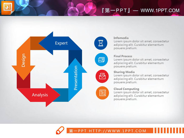 四项箭头方形循环关系PPT图表
