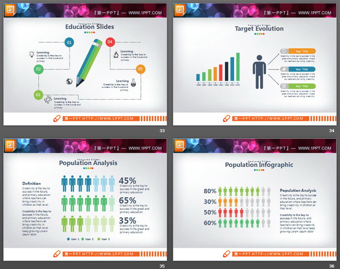 40张彩色扁平化PPT图表大全