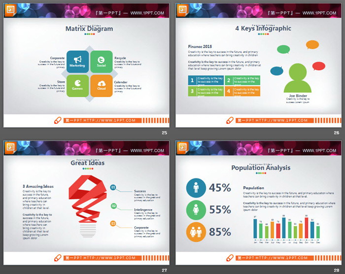 40张彩色扁平化PPT图表大全