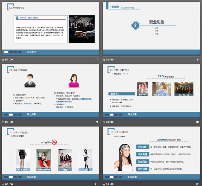 蓝色稳重商务礼仪培训PPT模板
