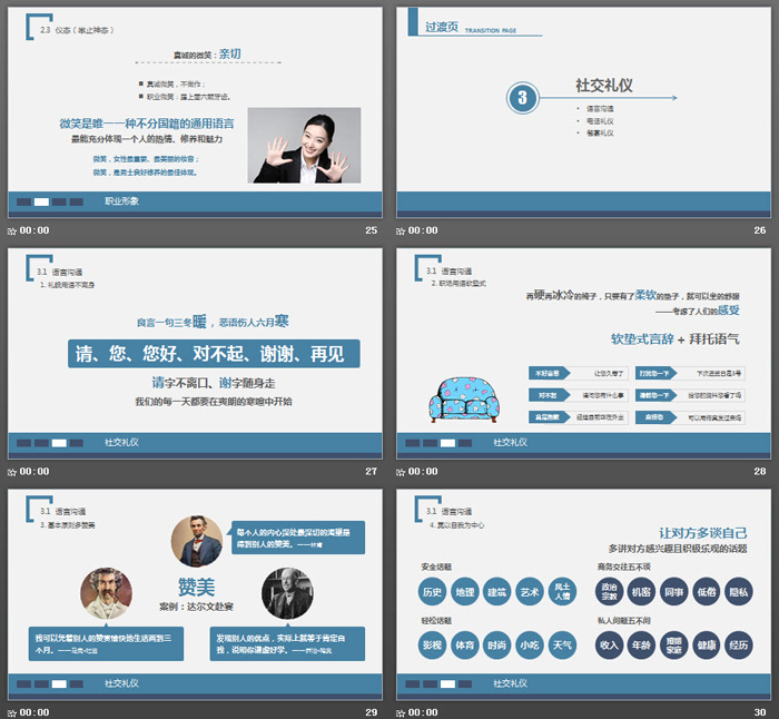 蓝色稳重商务礼仪培训PPT模板