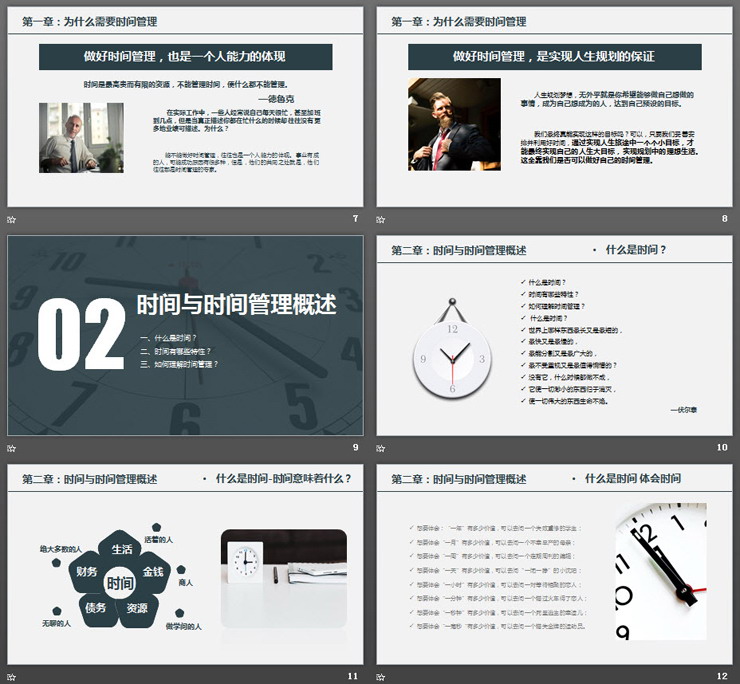 时钟背景的时间管理培训PPT课件下载
