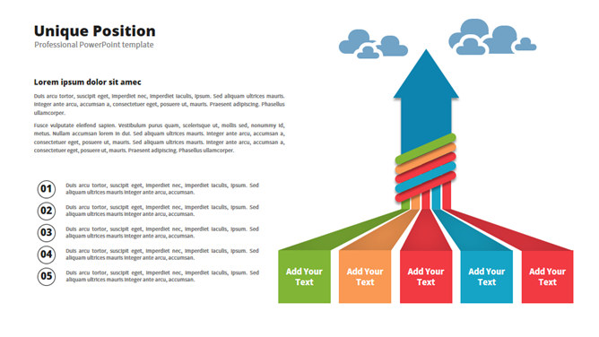 上升箭头五项并列PPT图形