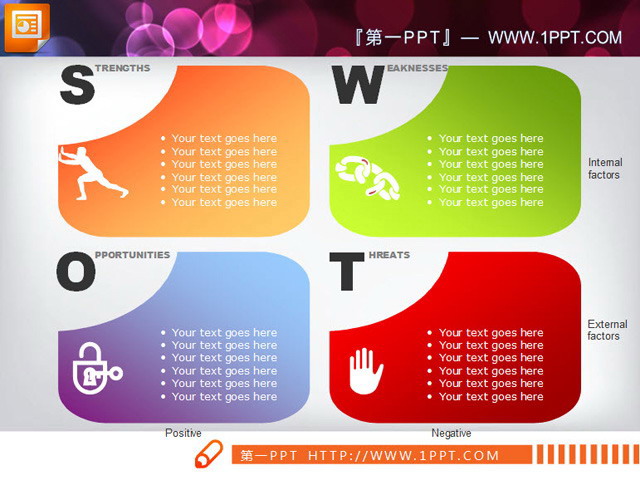 一组并列关系的企业SWOT幻灯片素材
