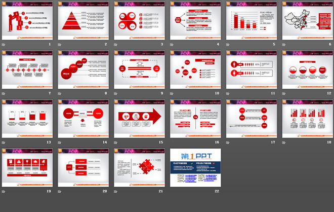 红色扁平化实用PPT图表下载