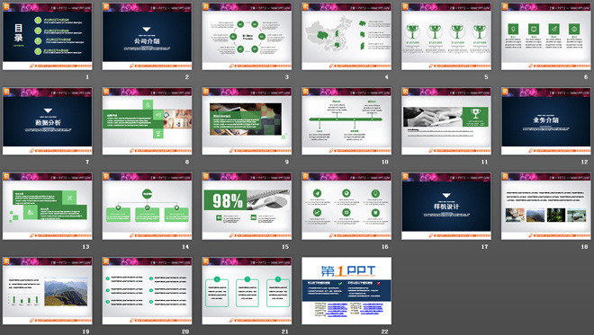 绿色清新公司简介PPT图表下载