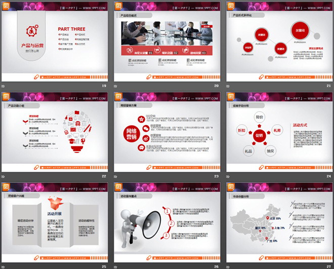 红色扁平化商务PPT图表大全