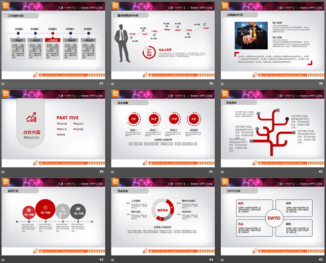 红色扁平化商务PPT图表大全