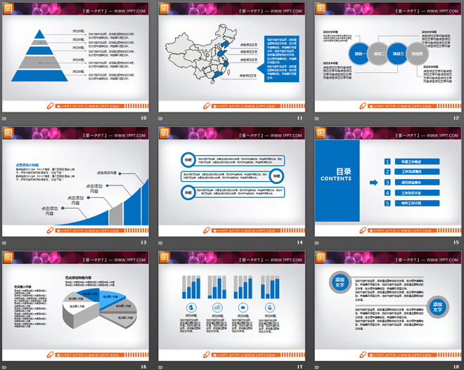 蓝色扁平化工作汇报PPT图表大全