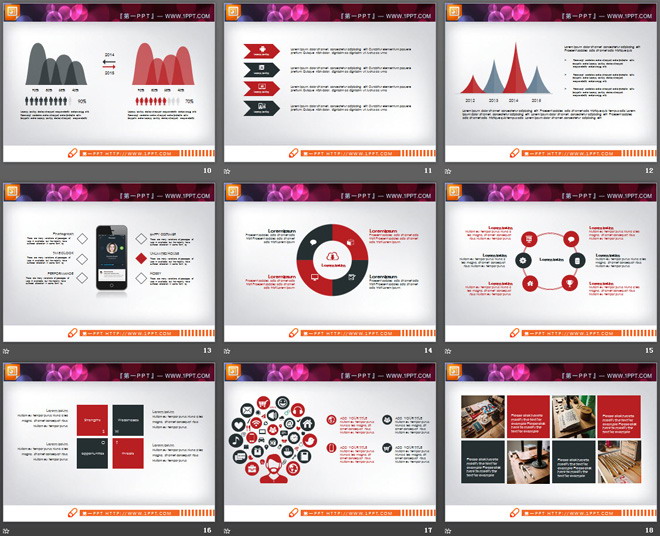 红黑扁平化商务PPT图表整套下载
