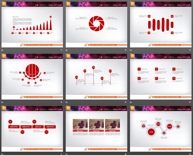 红色扁平化商务PPT图表免费下载