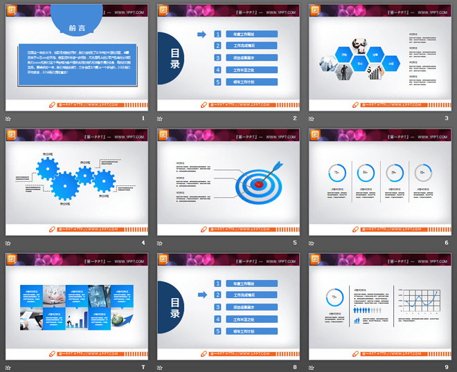 蓝色精美实用工作总结PPT图表大全