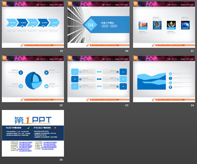 蓝色实用扁平化工作总结PPT图表大全