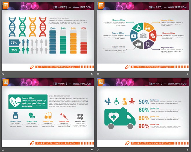 21张彩色扁平化医院医疗医学PPT图表大全