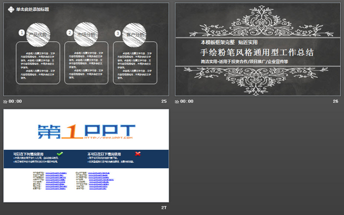 黑板粉笔手绘风格的工作总结PPT模板