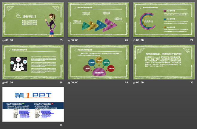 绿色手绘风格的教师教学设计说课PPT模板