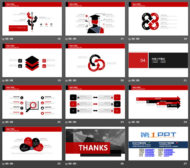 红黑扁平化年终总结新年工作计划PPT模板