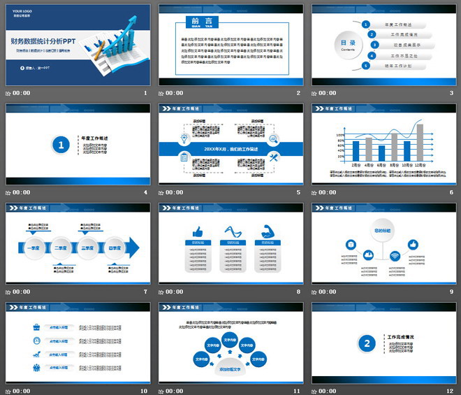 蓝色动态财务数据分析报告PPT模板