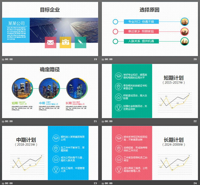 彩色方框背景的大学生职业生涯规划书PPT模板