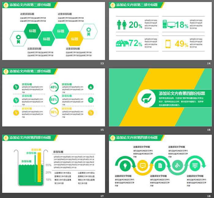 黄绿色块搭配扁平化研究生毕业答辩PPT模板