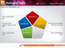一组简洁而精致的五边形PPT图表素材